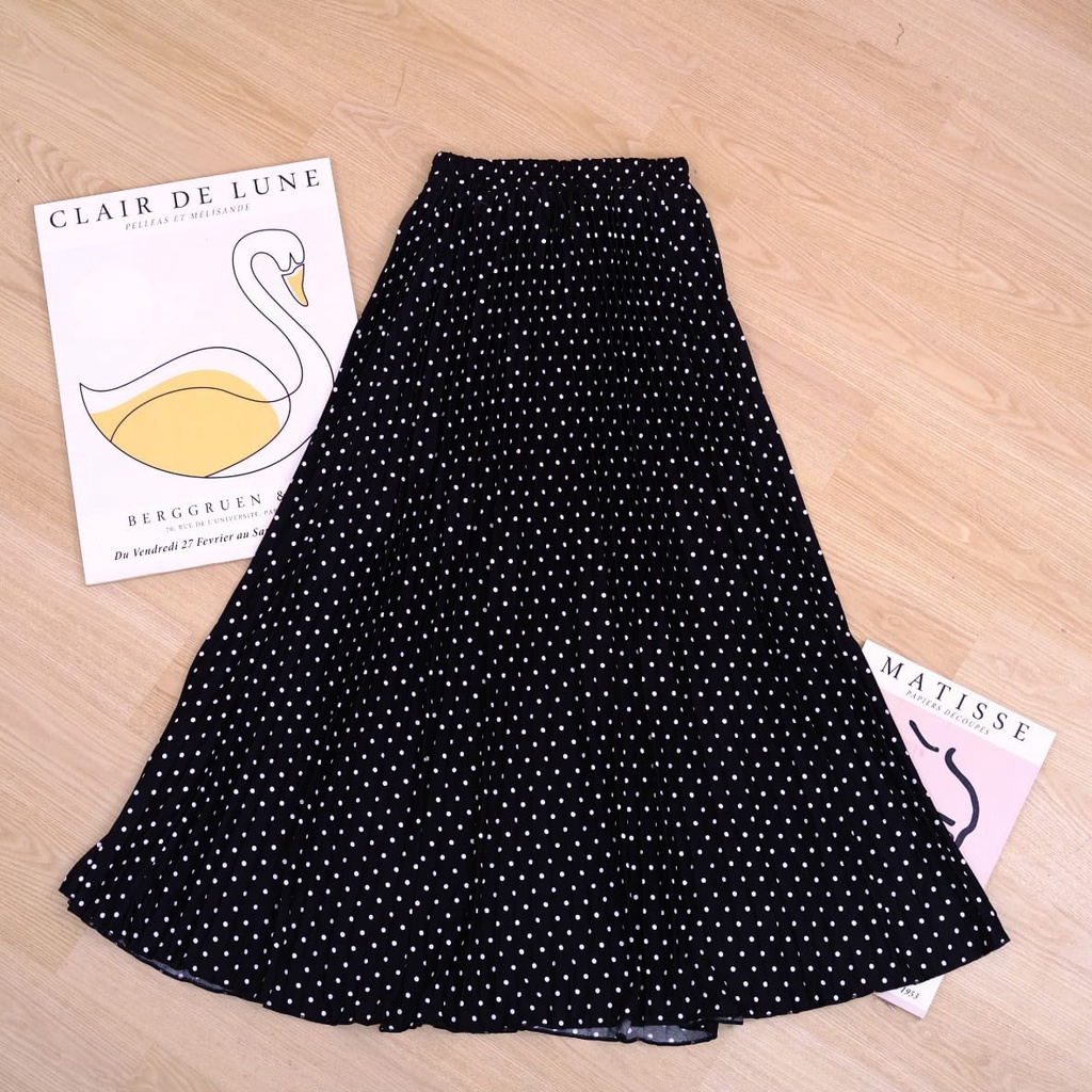 SKIRT PLISKET FULL MOTIF / POLKA SKIRT ROK PLISKET MOTIF POLKADOT ROK PLISKET POLKA POLKADOT SKIRT PLEATED MAYUNG PREMIUM/rok plisket premium rok panjang skirt rok