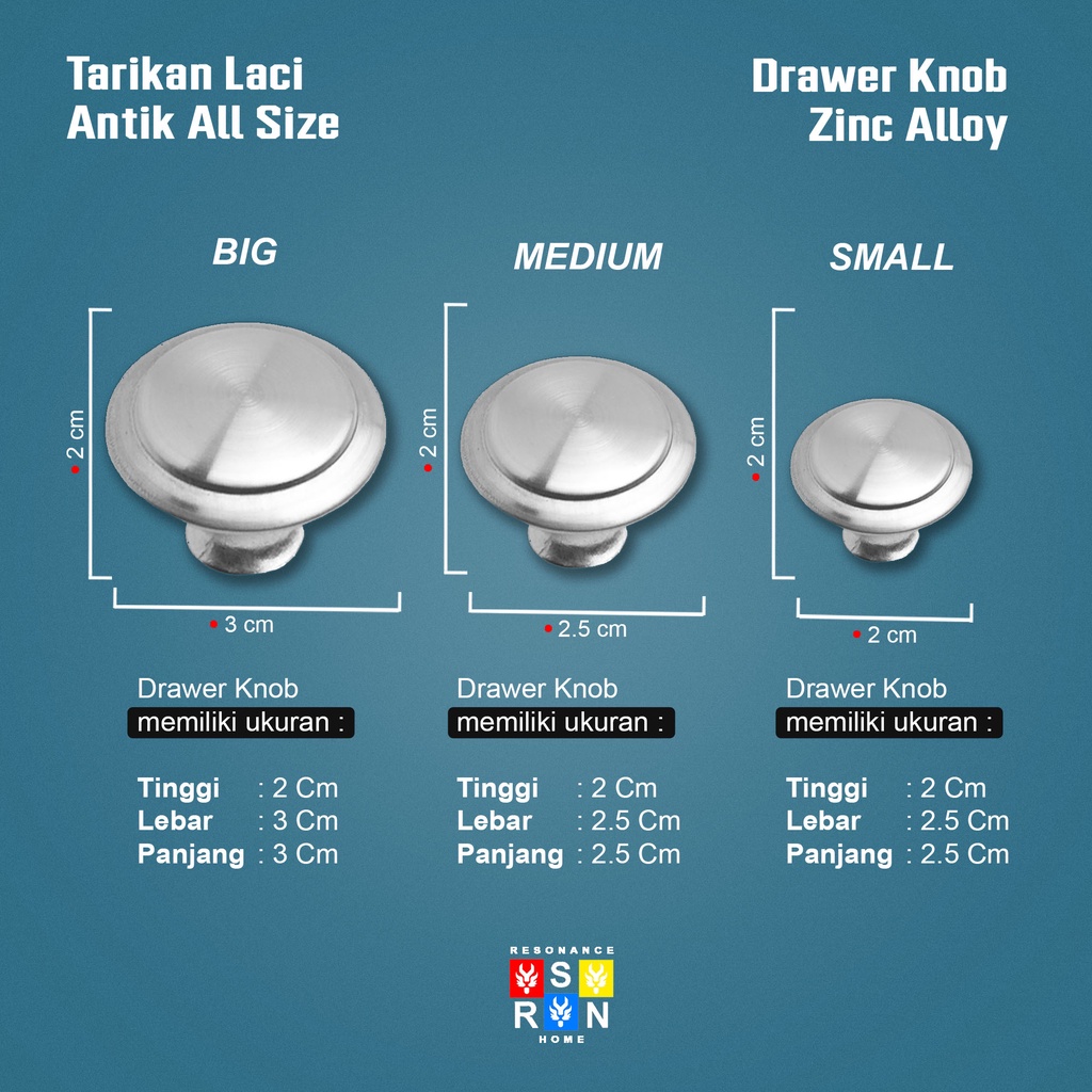 Tarikan Knop Laci / Pegangan Knob Laci Lemari Silver / Drawer Knob Resonance Home