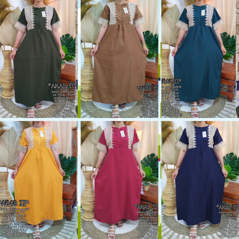 DASTER ARAB PANJANG RENDA ll LENGAN PENDEK RESLETING DEPAN BUSUI RAYON HALUS MURAH TERBARU KEKINIAN