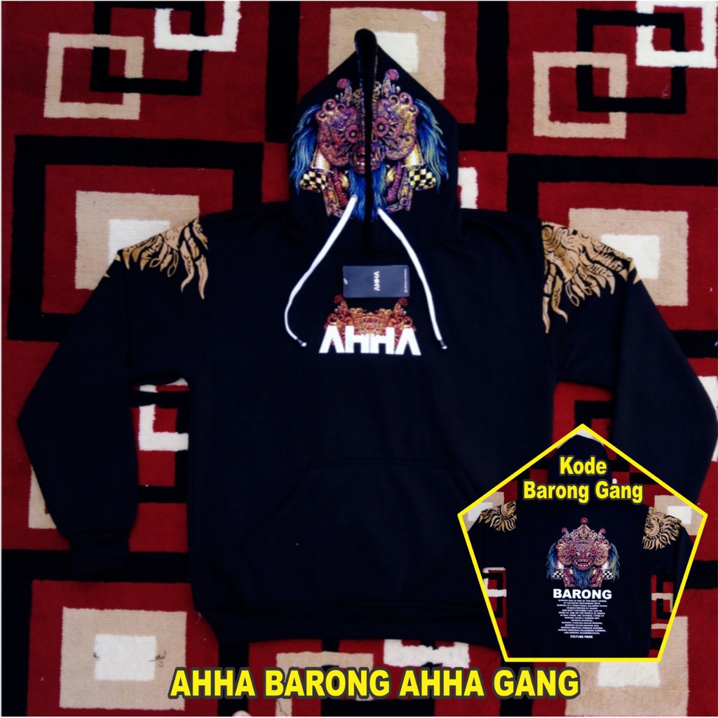 Jaket Sweater Hoodie AHHA Barong Bali Navy Fleece Tebal