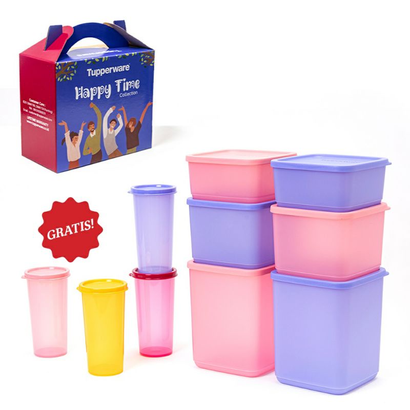 BIG SALE  HAPPY TIME TUPPERWARE PROMO SET WITH FREE - TOPLES KUE SET DENGAN FREE + BOX - TOPLES JAJA