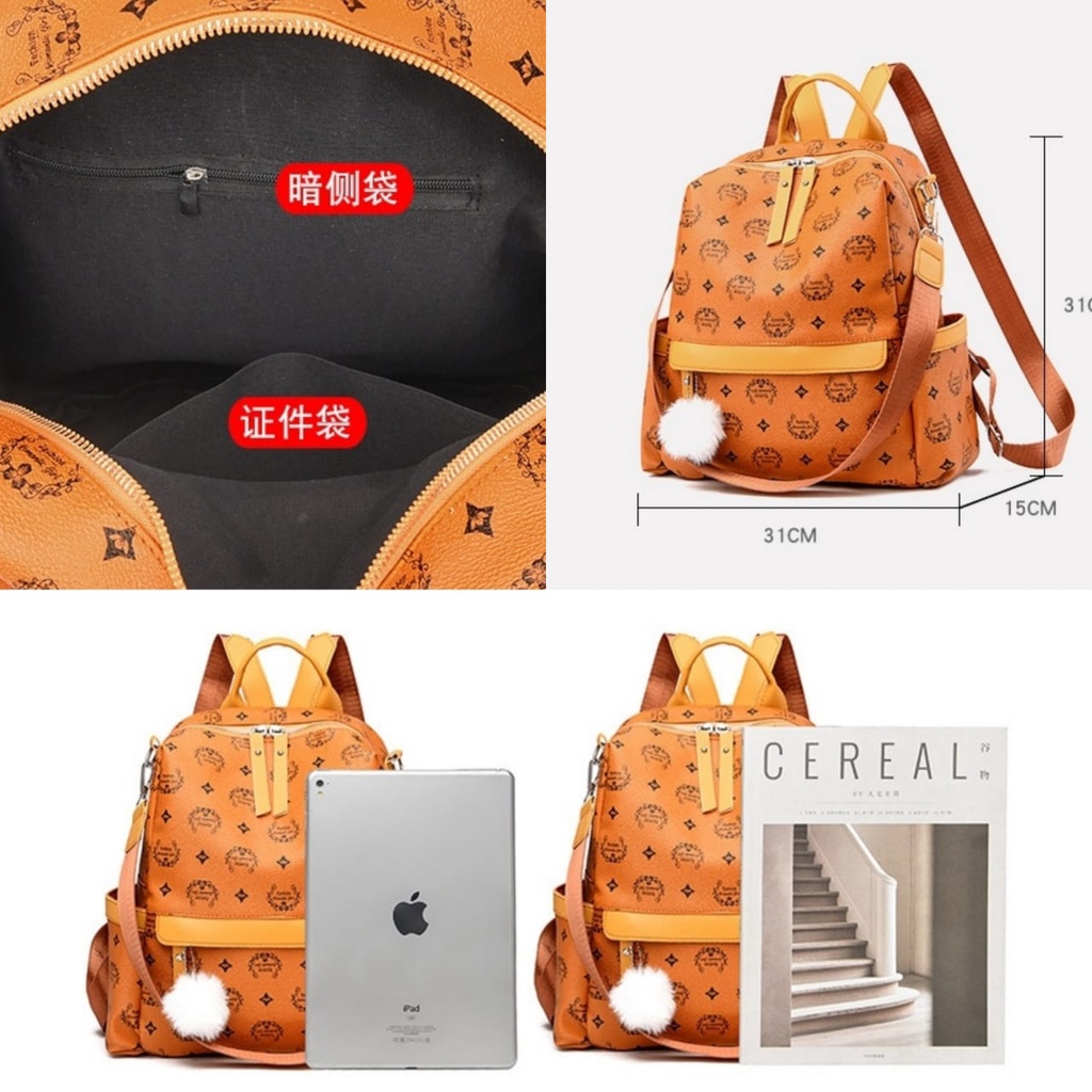 TAS RANSEL WANITA IMPORT KULIT COKLAT OSTRAVA TA415B7 KOREA BACKPACK SEKOLAH KULIAH GENDONG PUNGGUNG