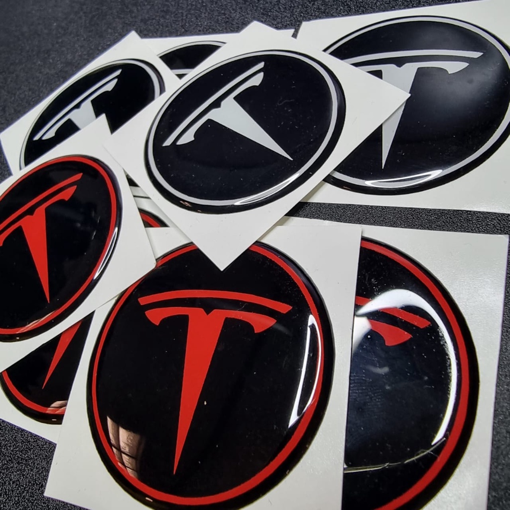 STIKER EMBLEM VELG MOBIL TESLA DIAMETER 65MM LENTUR