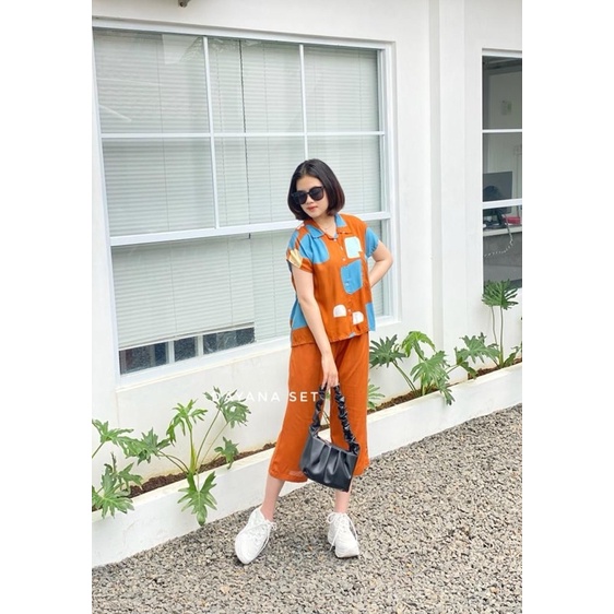 setelan celana 7/8 /dayana set/setelan atas motif bawah polos/COD-Q