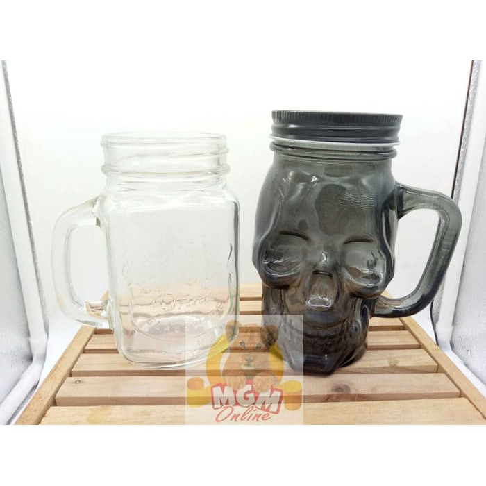 Gelas Tengkorak 500ML Hitam / Gelas harvest / Drinking Jar Warna Hitam