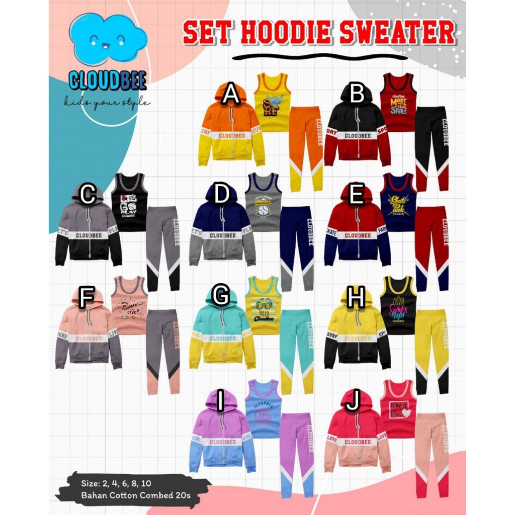 Cloudbee Set Hoodie 3 in 1- Setelan anak usia 2-10 tahun