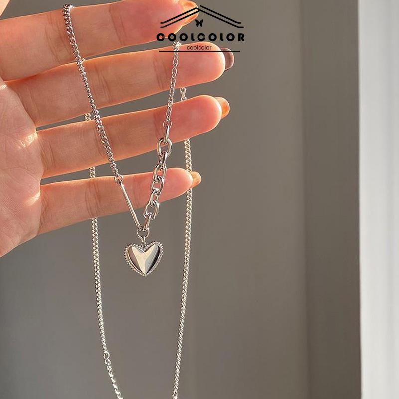 COD❤️Cinta Liontin Kalung Titanium Steel  Fashion Wanita Hip Hop Punk Sweater Rantai Keren Angin Kalung Wanita  Fashion Aksesoris Murah