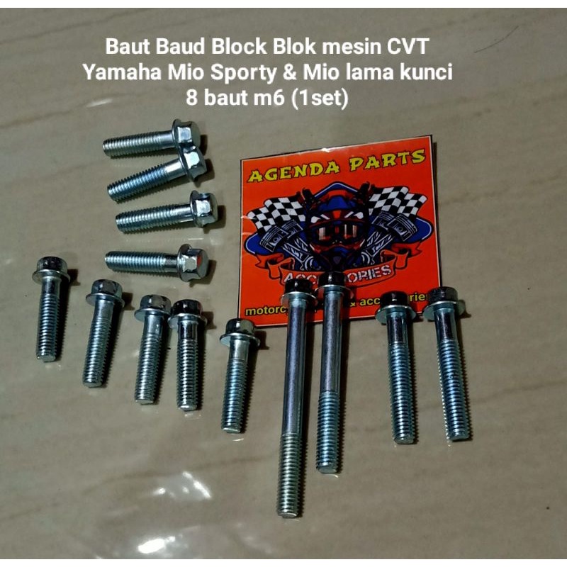 1set Baut Baud Block Blok mesin CVT Yamaha Mio Sporty &amp; Mio lama kunci 8 baut m6 (1set)