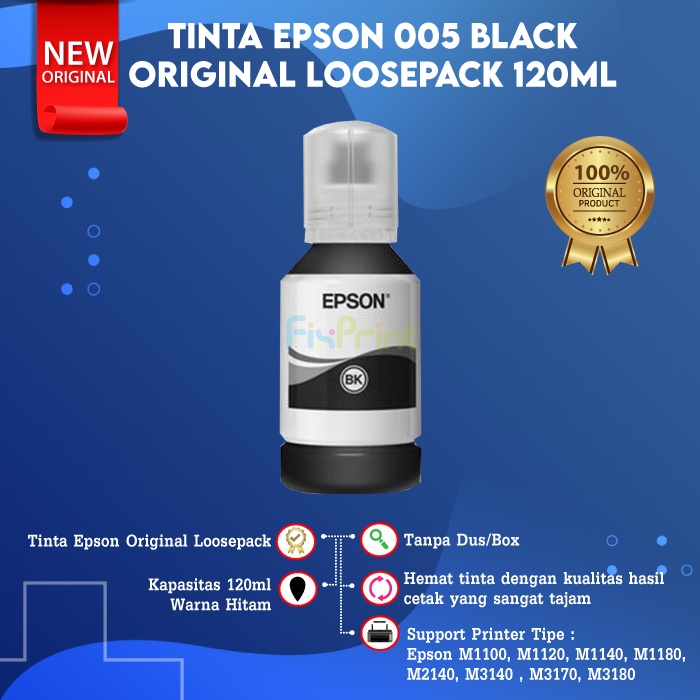 Tinta Epson 005 Black Original Loosepack 120ml Ink Refill Printer Ink Tank Monochrome M1100 M1120 M1140 M1180 M2140 M3140 M3170 M3180