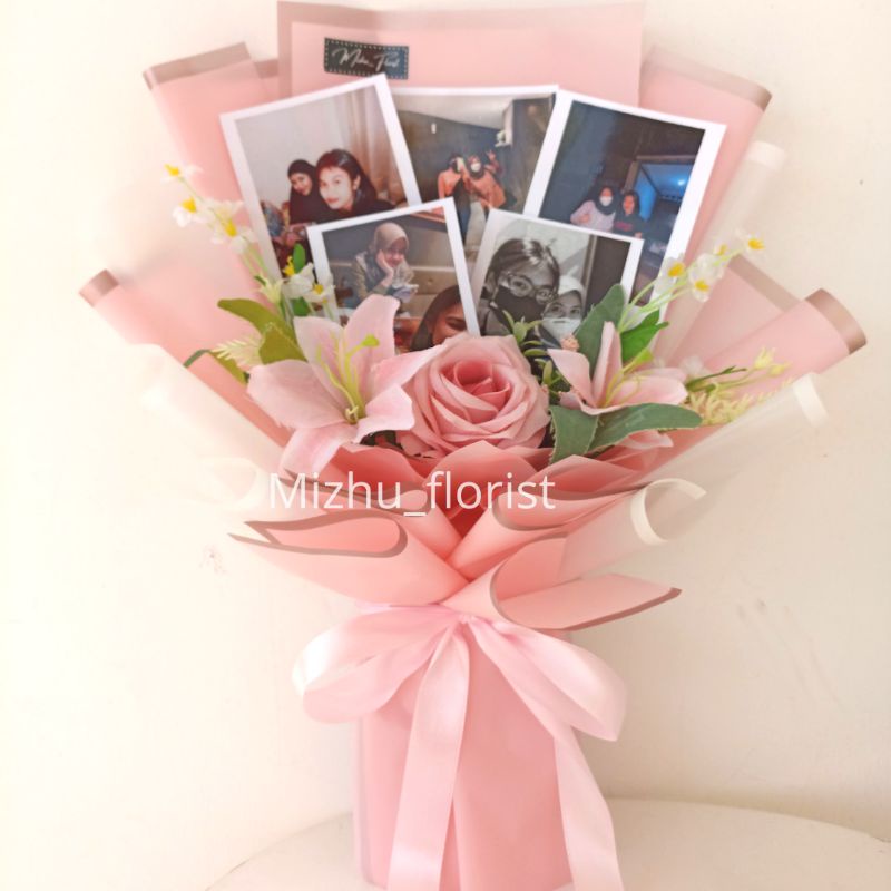 Buket bunga marun/ ulang tahun /buket foto 3r