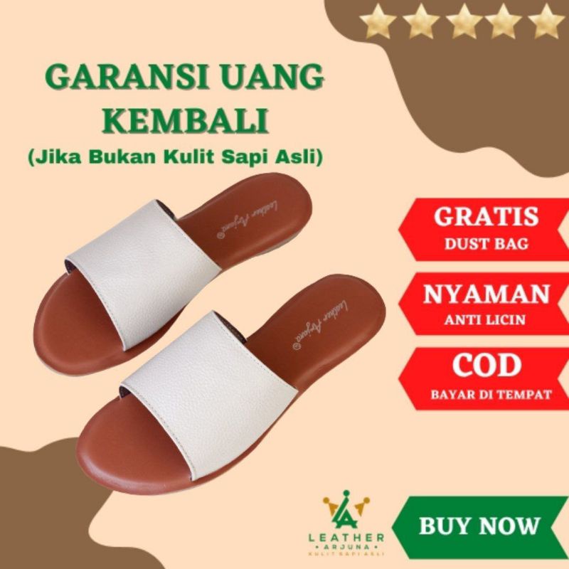 Sandal Sendal Selop Kulit Flat Teplek Wanita Papirut Terbaru Jasmin