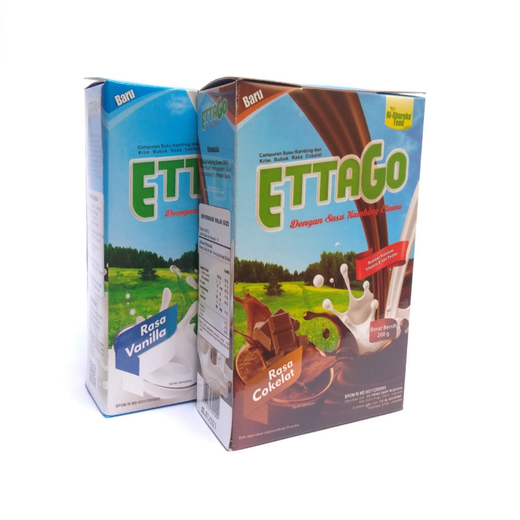 

Goat Milk Powder Ettago Susu Kambing Ettawa Bubuk Rasa Vanilla dan Cokelat 200gram Al-Ghuroba