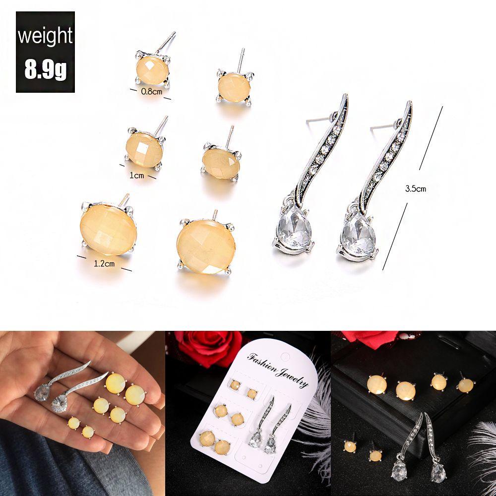 Lily Stud Earrings Set Hadiah Perhiasan Pesta Fashion Baru Perak Antik Batu Pirus