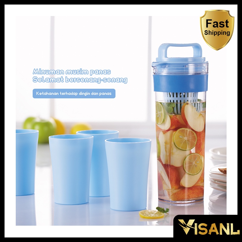 Teko Set 5 In 1 /Travel Cup/Water Mug / Cangkir Air Warna Warni / Teko plastik Ada 4 pcs cangkir