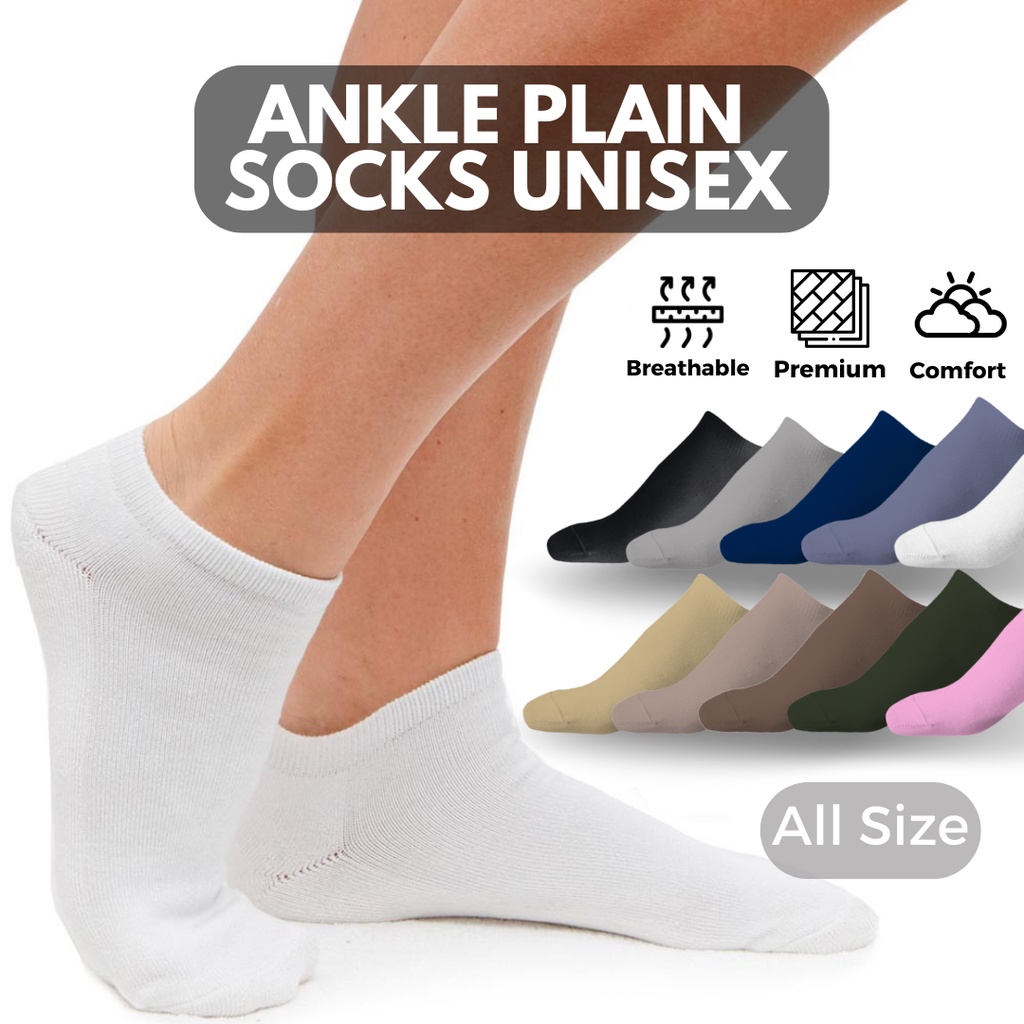 Ankle Socks Unisex Plain Kaos Kaki Semata Kaki Dewasa