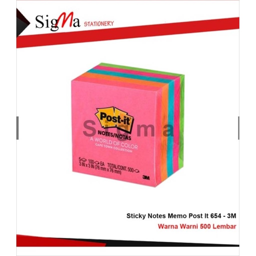 

Stick Note Post It 3M 654 Warna Warni (Pak isi 5 warna)