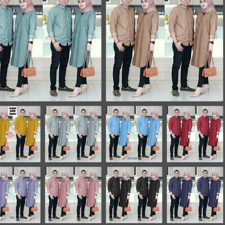 Murah Banget WIK0O 2 UKURAN XL DAN JUMBO SETELAN SET COUPLE CP JEANO KEMEJA TUNIK BUSUI KATUN DENIM