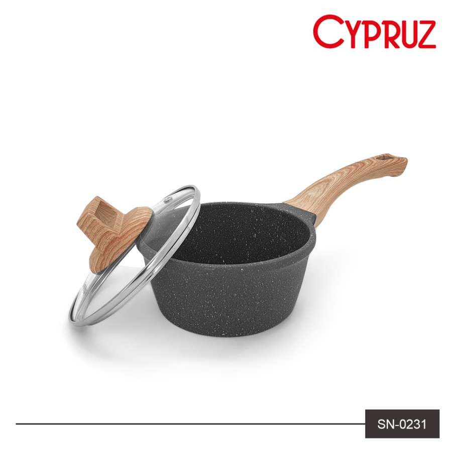 CYPRUZ GRANITE DIE CAST SAUCE PAN + TUTUP KACA 16 / 18 CM