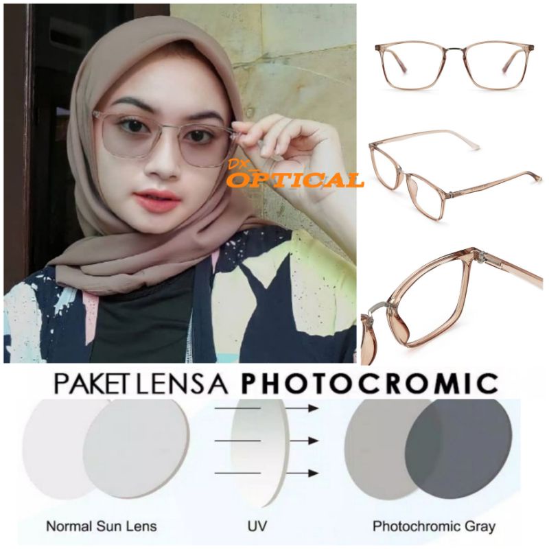 Frame Kacamata + Lensa Photocromic | Kacamata TR90 2166 | Frame Kacamata Unisex Cewek / Cowok