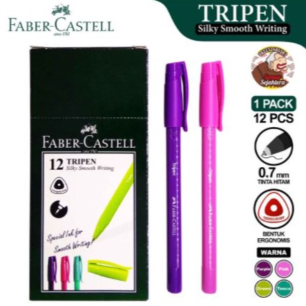 

Pulpen Tripen Hitam Faber castell ballpoint bulpen pena 0.7mm isi 12 bonus 2