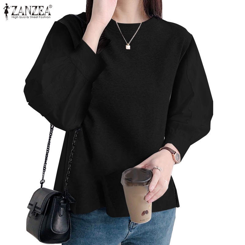 ZANZEA Women Casual Blouse Solid Crew Neck 3/4 Sleeve Holiday Spring Work Shirt