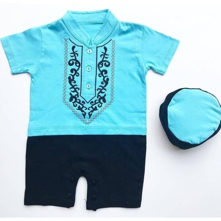 MO - BJ296 - JERKOCI 0-6 bulan jumper koko peci anak bayi romper laki cowok baby boy baju muslim-TOSCA