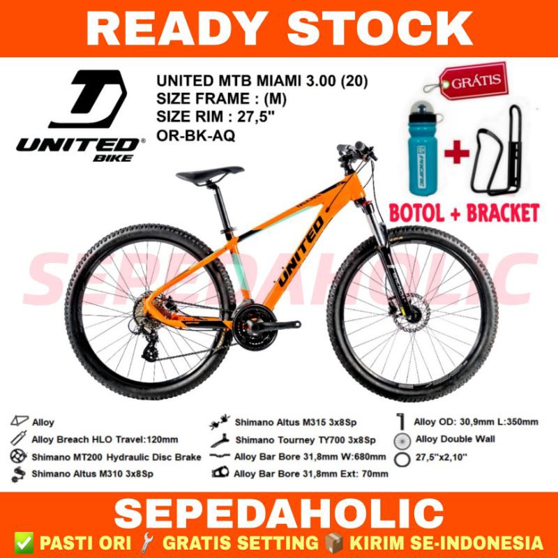Sepeda Gunung MTB UNITED MIAMI 3.00 27.5" Alloy Shimano 24 Speed Rem Hidrolik