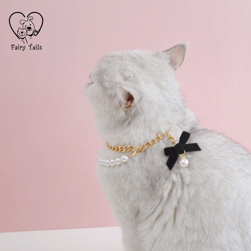 Rantai Kucing Anjing Kostum Cosplay Anabul Anjing Kucing Kalung Rantai dengan Mutiara | Pet Gold Chain with Pearl Necklace