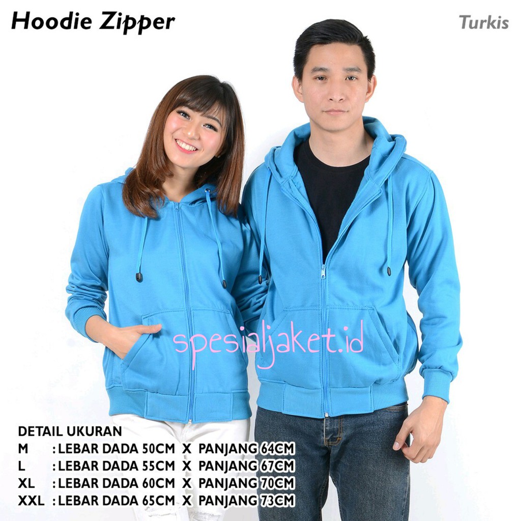 JAKET POLOS HOODIE ZIPPER SIZE M-XXL ( PRIA & WANITA )-TURKIS
