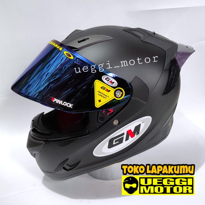 Terbaru Helm Gm Race Pro flat visor - helm fulpace Gm paket ganteng-Bk dof kc blue