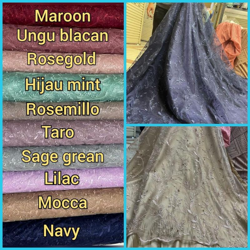 Kain Tile Mutiara/tile akar mutiara/tile premium/tulle 3d/tulle embordir/tile akar meteran/tile glit