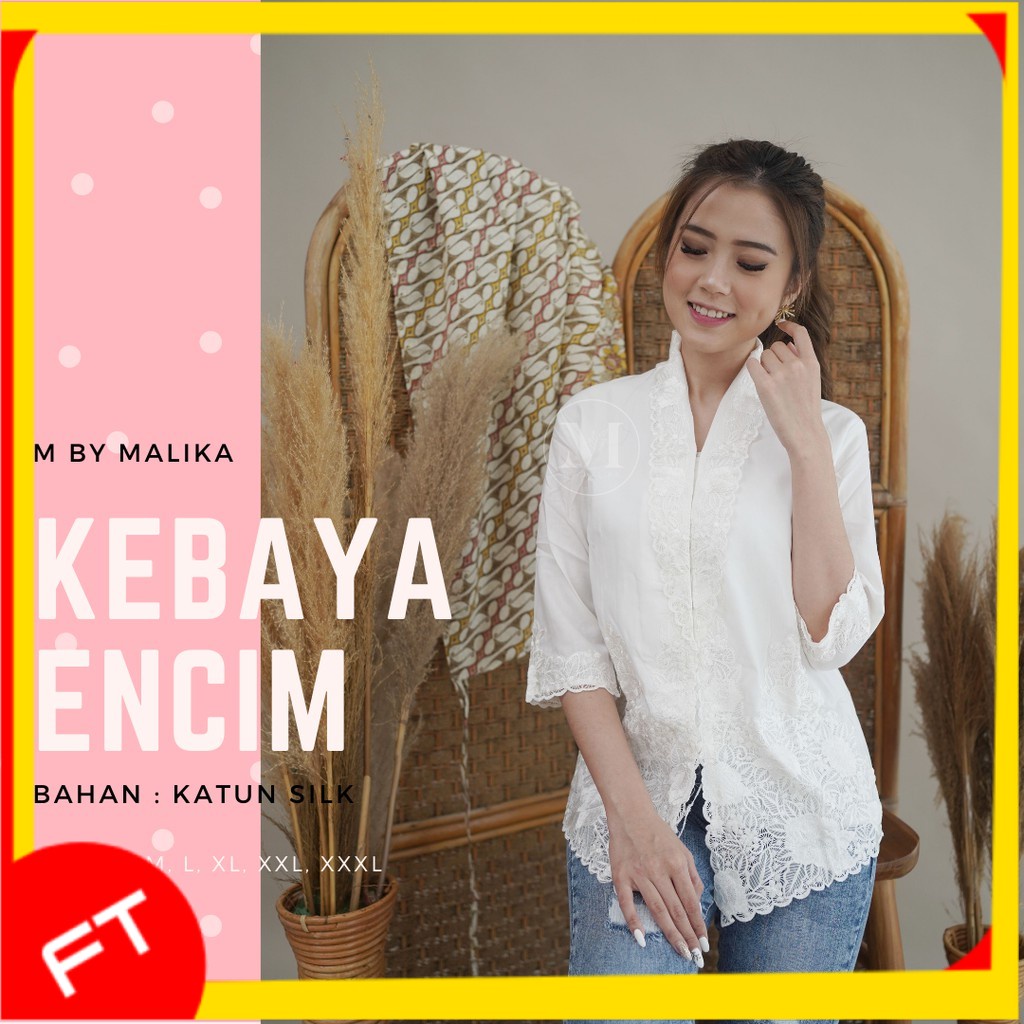 Baju kebaya Encim putih lengan 7/8 - MALIKA kebaya ncim modern - OM