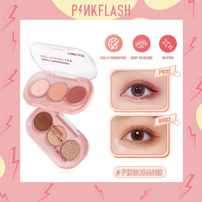 PINKFLASH 3 Shades Eyeshadow Palette Giltter High Pigment Easy To Blend Lasting 3 Pan Eyeshadow PF-E23