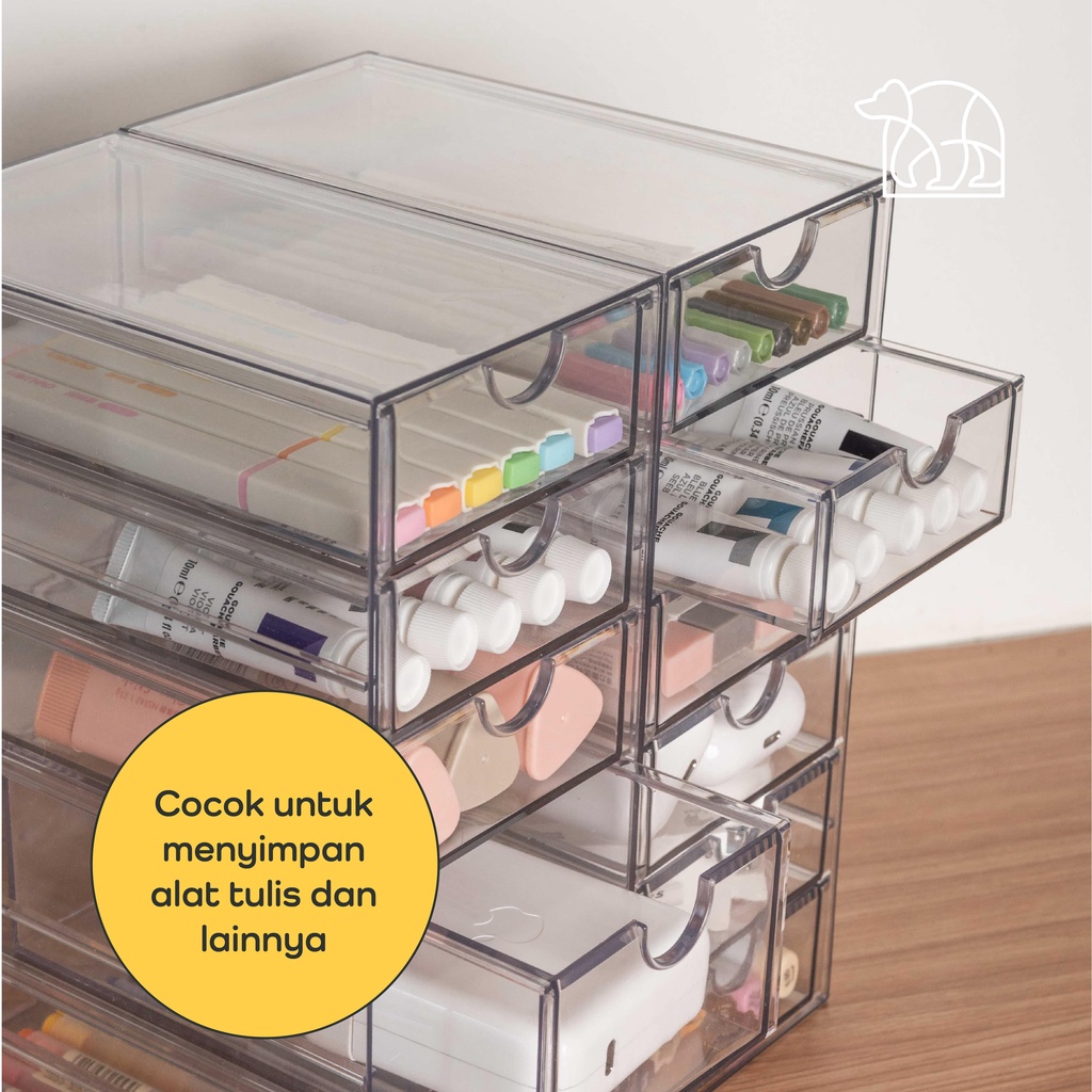 【IKONE】MAKI Organizer Box Snacks Rak Laci Bening Compact Rack Storage Box Meja Makanan Cemilan Kotak Penyimpanan Aksesoris Rak Perlengkapan Meja Acrylic Container Box Laci