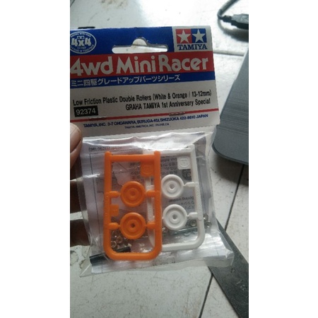 TAMIYA 92374 LOW FRICTION PLASTIC DOUBLE ROLLERS WHITE &amp; ORANGE 13-12MM GRAHA TAMIYA