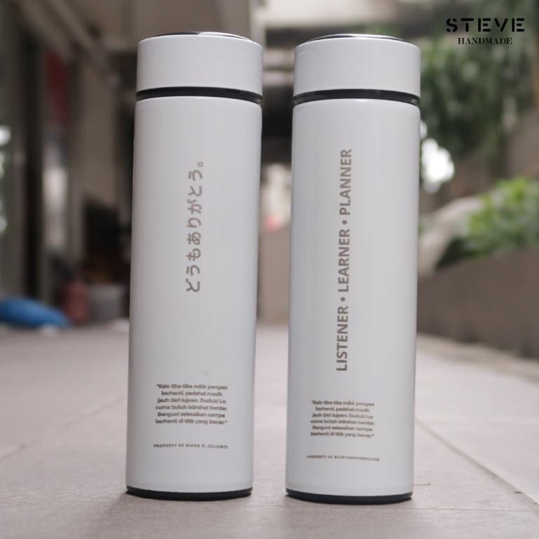 Botol minum stainless termos vacuum tumbler travel TM0301 White Custom Tahan Air Panas dan Dingin