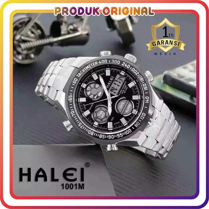 COD DISTRIBUTOR JAM TANGAN PRIA HALEI ORIGINAL 1001 MESIN DOUBLE TIME BAHAN STAINLESS STEEL