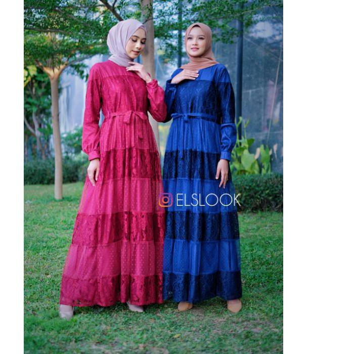 HNJ♤ dotty dress tile dott dan brokat ootd kondangan gaun lebar bawah mayung tangan balon vintage Ok