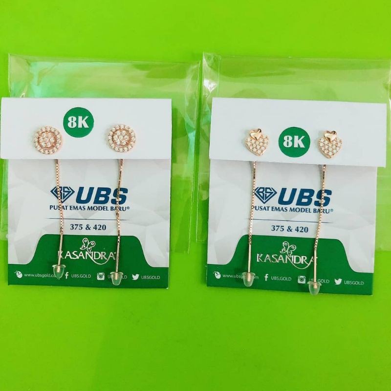 Anting panjang variasi mata bulat dan love UBS kadar 8K