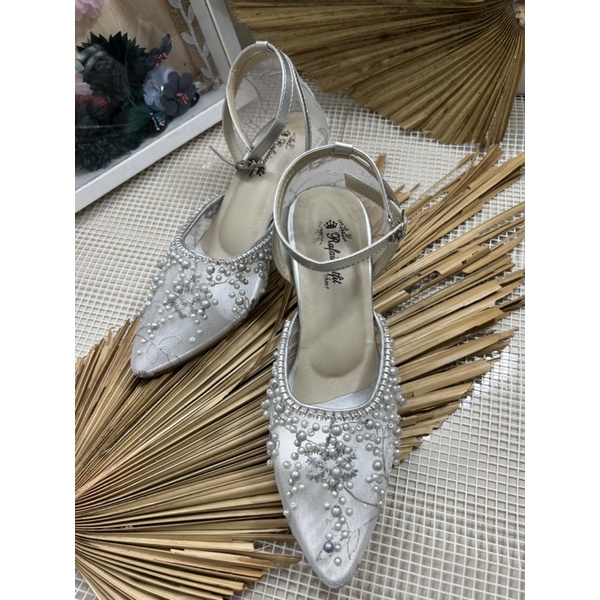 sepatu wedding wanita sepatu Rachel silver tali 5cm tahu