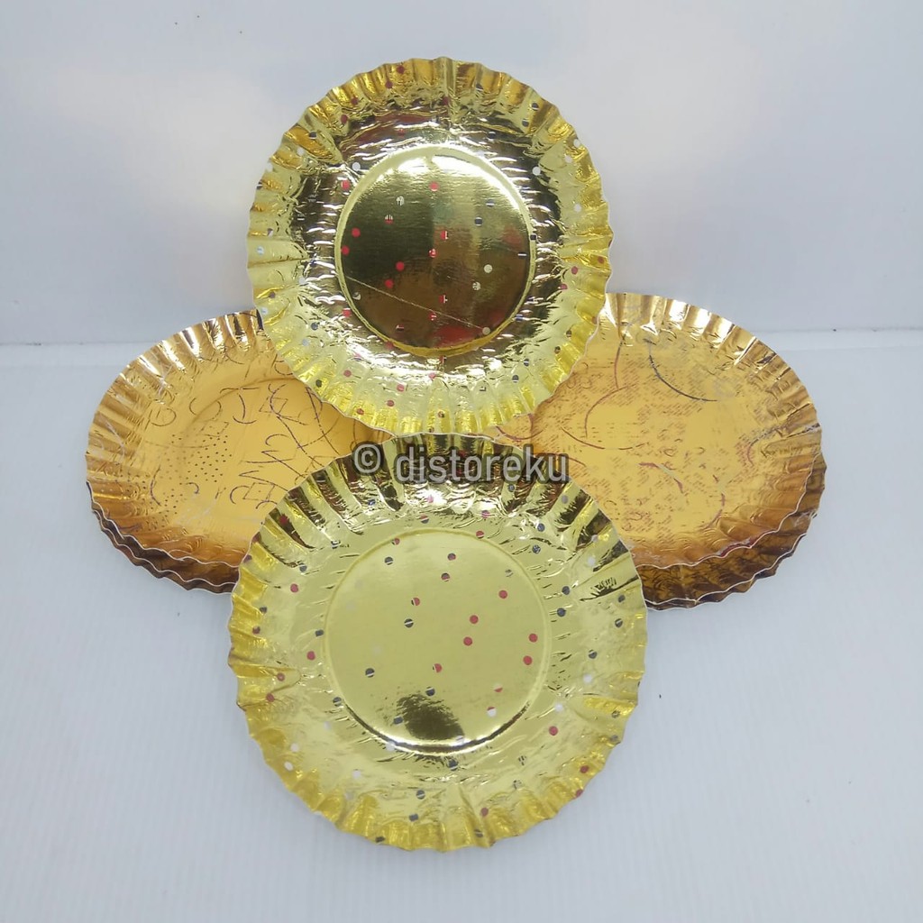 piring kertas kue tart emas gold ultah ulang tahun paper plate isi 10