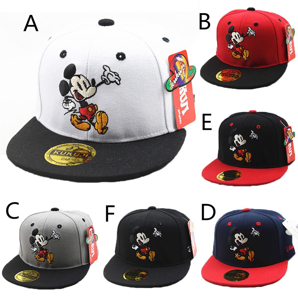 Topi Baseball Desain Mickey Mouse Gaya Hip Hop Adjustable Untuk Priawanita