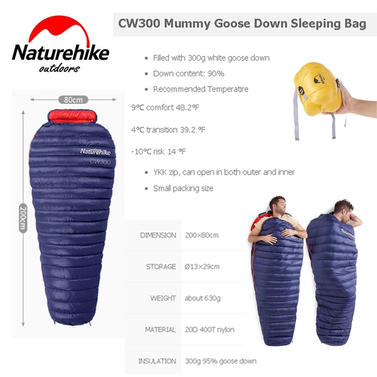 Sleeping bag Bulu Angsa UL Naturehike CW300 Kantong tidur hangat camping hiking goose down duck down