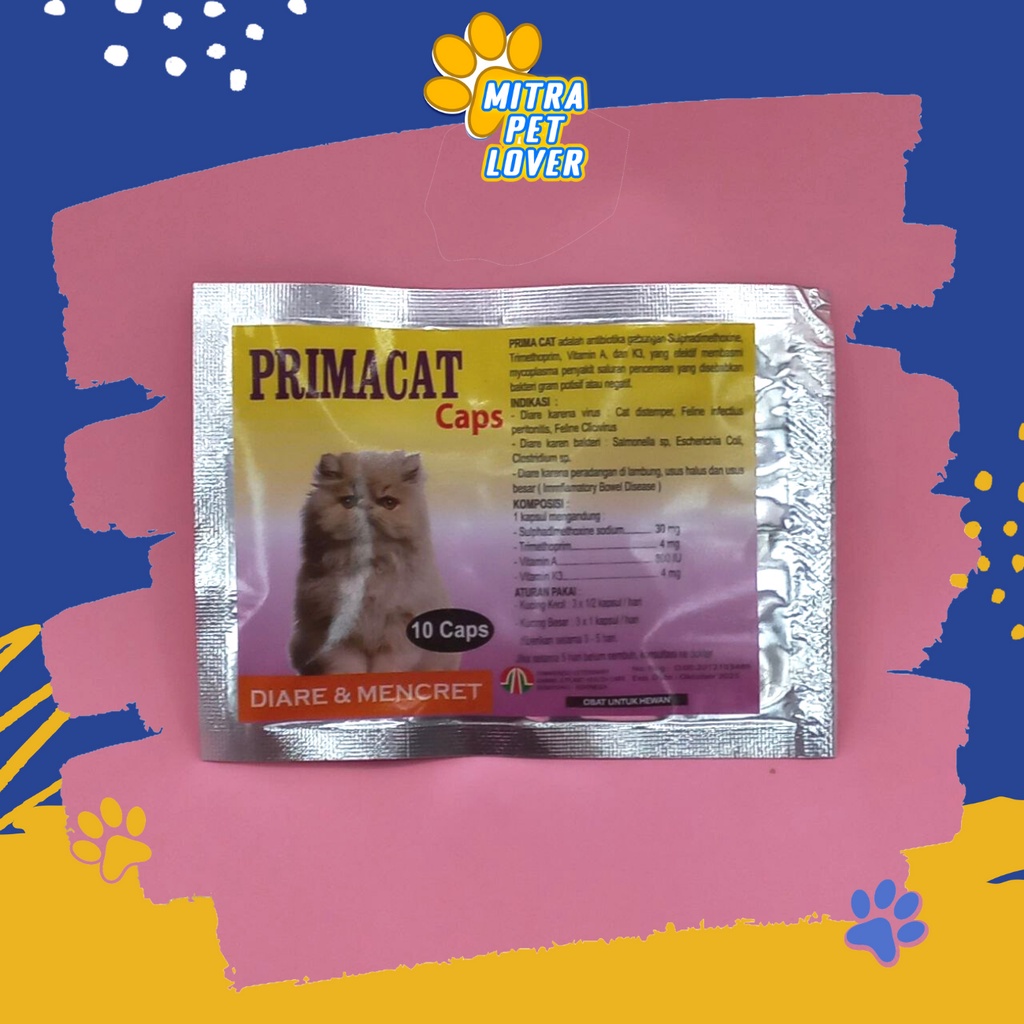 OBAT PENCERNAAN KUCING - PRIMACAT CAPSULE ORIGINAL - SUPLEMEN ANTI VIRUS 10 KAPSUL UNTUK DIARE MENCRET , PRIMA CAT KITTEN  PET ANIMAL HEALTHCARE AND VETERINARY TAMASINDO OBAT KESEHATAN DAN VITAMIN TERNAK HEWAN BINATANG PELIHARAAN MITRAPETLOVER