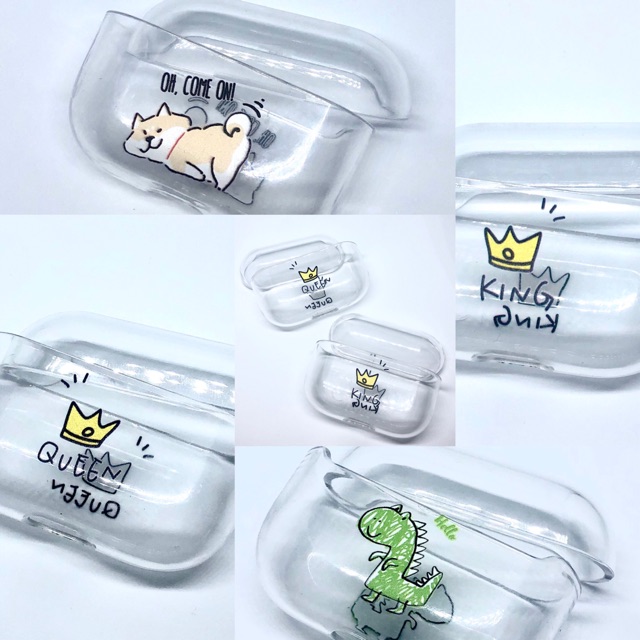 Airpods Pro Case Hard Case Lucu Couple King Queen Shiba Inu Dino