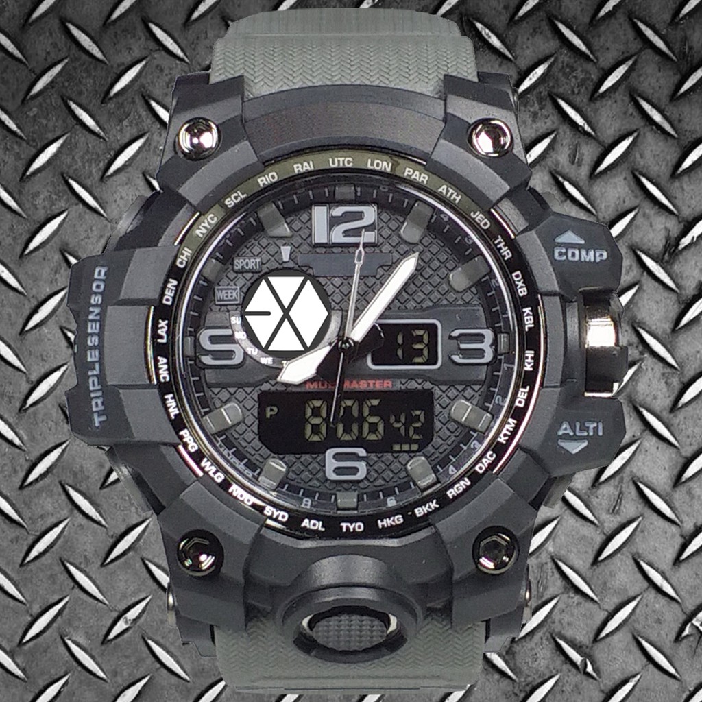 (Istimewa Bossque) Jam Kpop LOGO EXO Double Time Tali Abu-Abu (Exclusive)