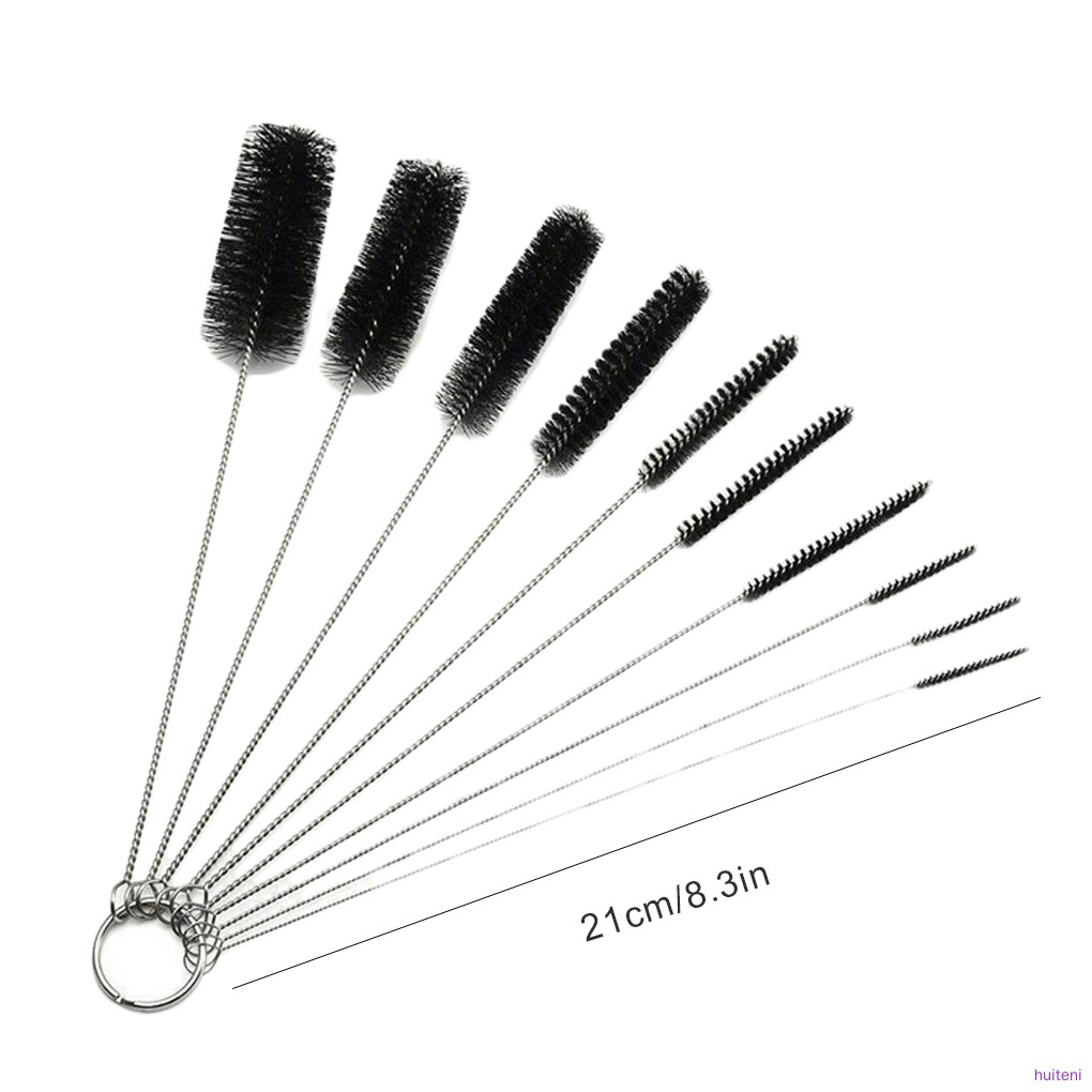 10pcs/set Nylon Brush Multi-Functional Cleaning Tools Drink Straws Sewing Machine Cleaning Brush, Black  huiteni