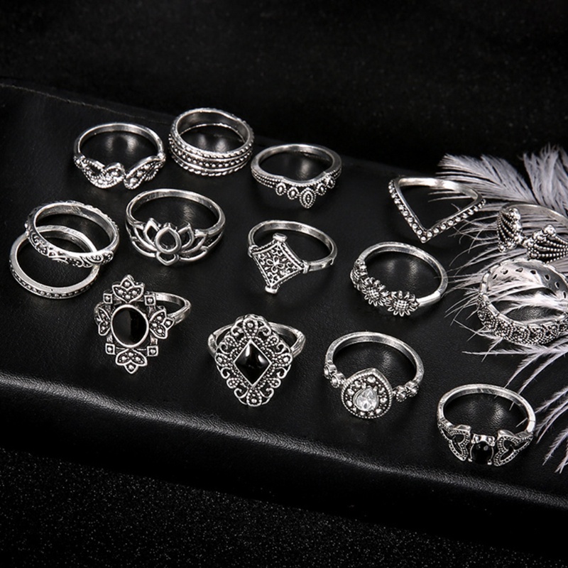 Glitter 15 Pcs/Set Women Vintage Alloy Hollow out Midi Joint Finger Rings Set Knuckle Ring Jewelry Gifts