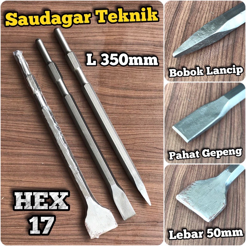 Mata Bor Bobok Beton Lancip Hex 17 L 350 Point Chisel Hexagon 17 L350mm