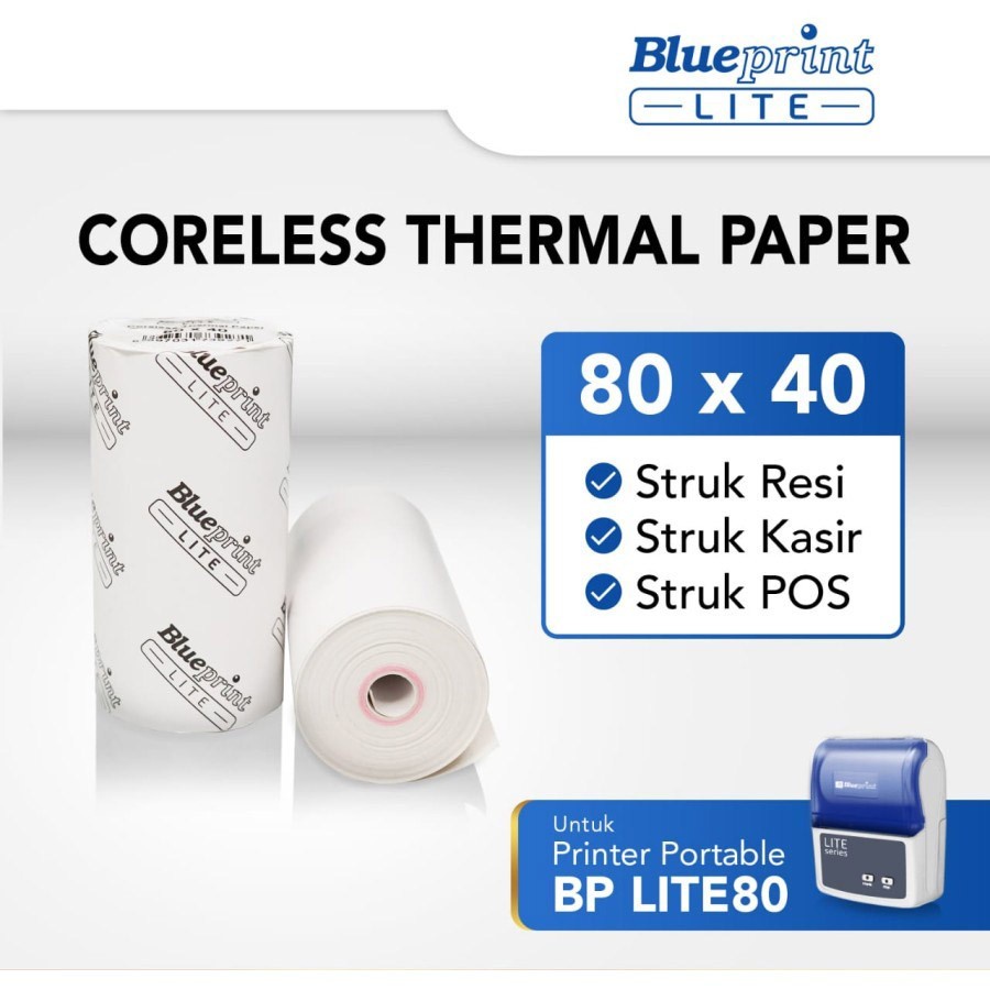 Kertas Thermal Struk kasir dan Resi BLUEPRINT Lite 80x40 mm